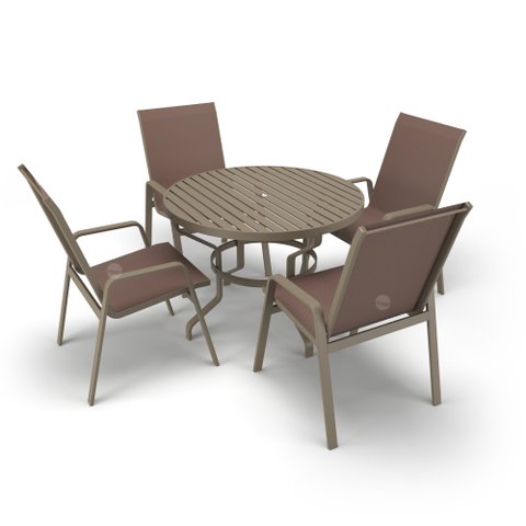 Mesa 4 Cadeiras Ripado Piscina Alumínio Fendi e Tela Marrom