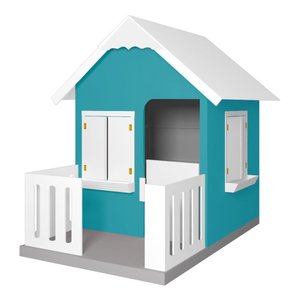 Casinha de Brinquedo com Cercado Floreiros Mdf Azul Turquesa/branco L12 - Gran Belo
