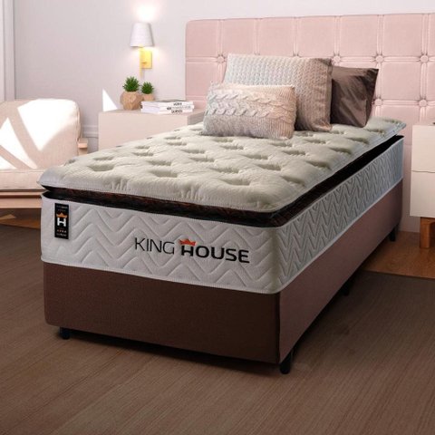 Conjunto Cama Box Solteirão c/ Molas Ensacadas New York Marrom 96x203x73