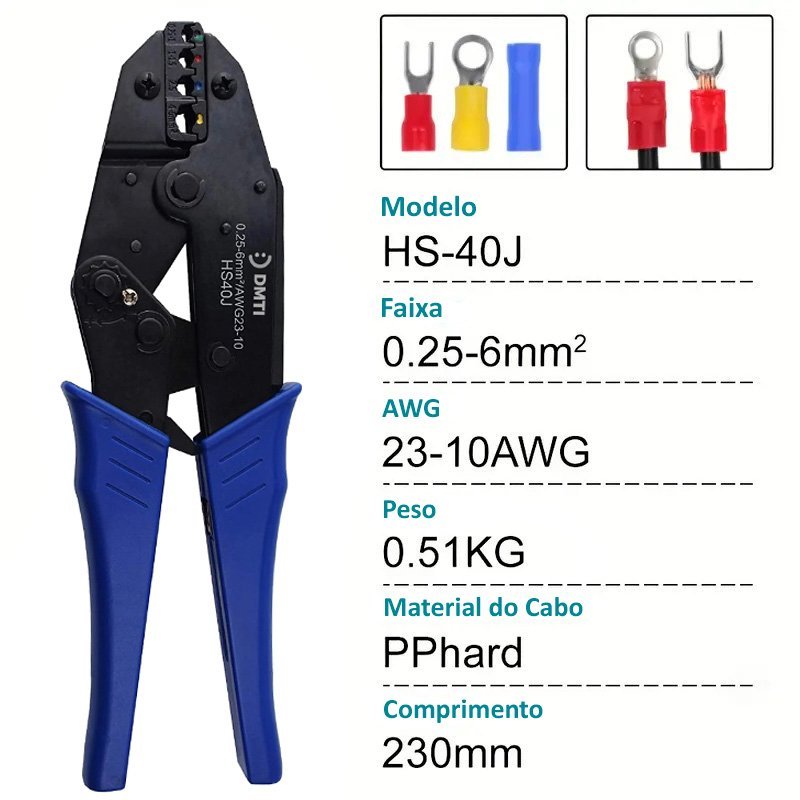 Dmti Kit 2 Alicates Crimpar Terminal Ilhós Olhal Garfo Pino - 3