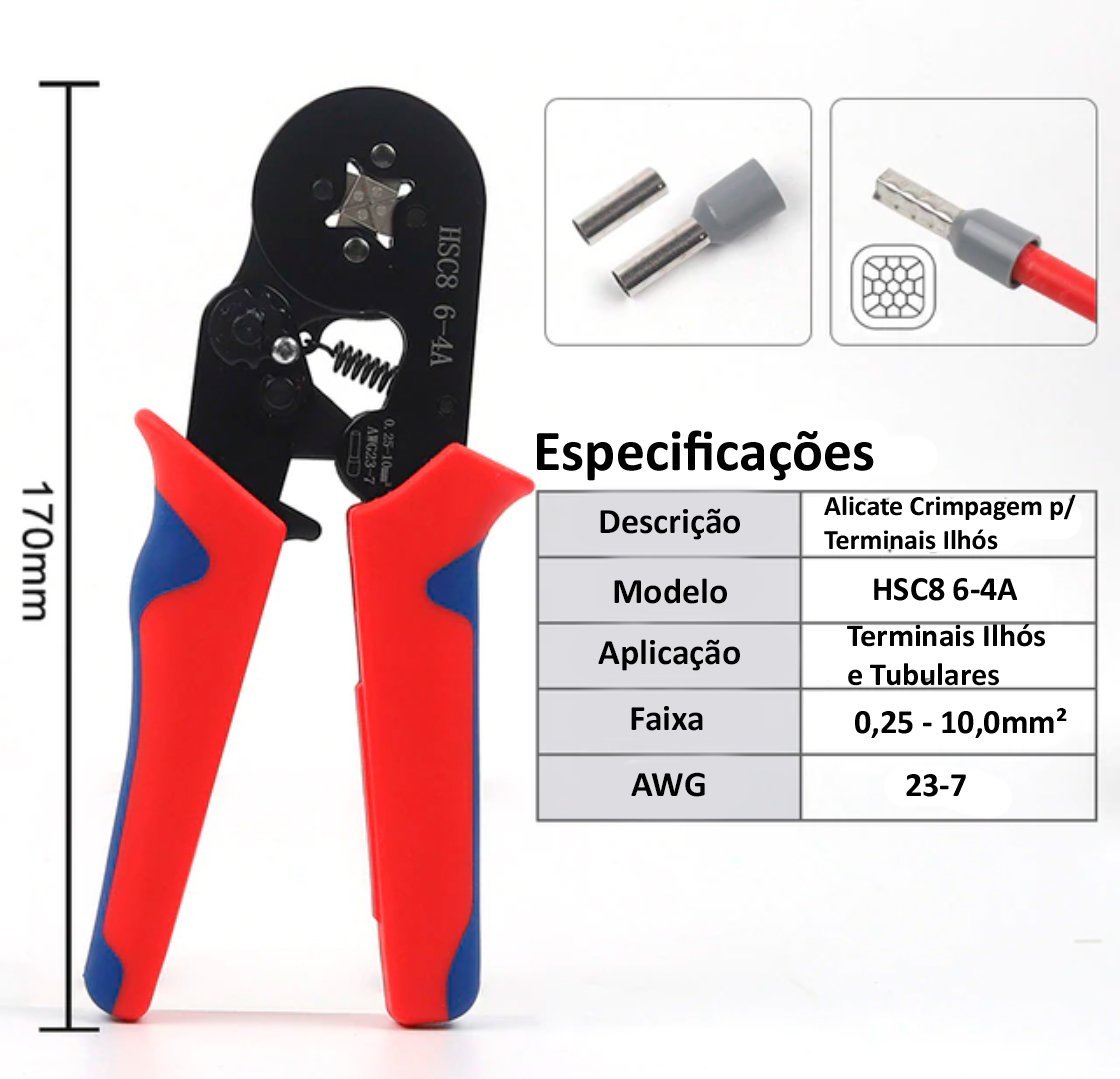 Dmti Kit 2 Alicates Crimpar Terminal Ilhós Olhal Garfo Pino - 7