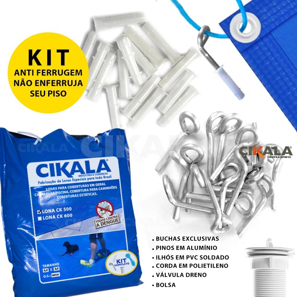 Capa de Segurança para Piscina 3,5x2m CK500 Micras c/ Ilhós de PVC + Kit Instalação CIKALA - 3