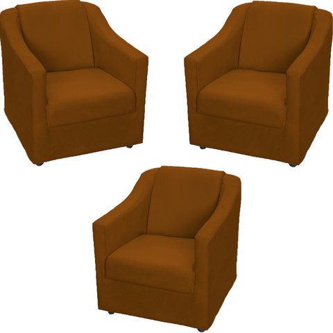 Kit 3 Poltronas Decorativas Para Sala De Espera Recepção Escritório Consultório Suede