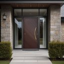 Ver imagem 1 de Porta de Aluminio Pivotante Lambril 210x120cm com Puxador Super Savana Brimak Abertura Direita Cobre/Marrom Corten Dourado
