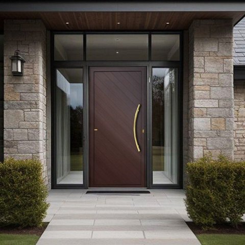 Porta de Aluminio Pivotante Lambril 210x120cm com Puxador Super Savana Brimak Abertura Direita Cobre