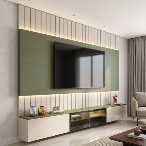 Estante para TV para 115 Polegadas com Vidro com LED MDF 251.5cm x 260cm Verde Soberano
