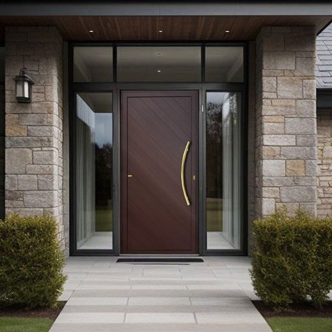 Porta de Aluminio Pivotante Lambril 210x120cm com Puxador Super Savana Brimak Abertura Esquerda