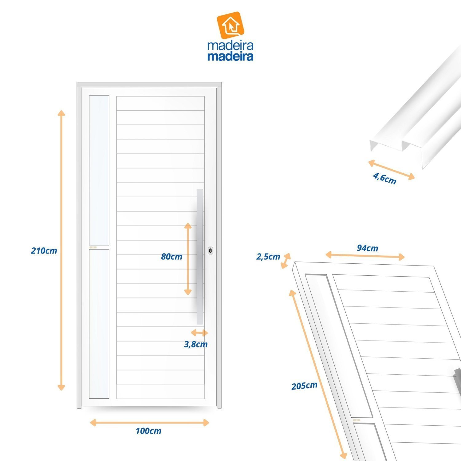 Porta de Aluminio Pivotante Lambril 210x100cm com Puxador Super Visione Brimak - 6