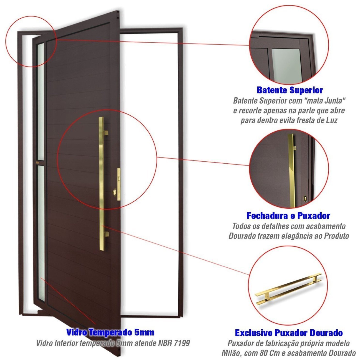 Porta de Aluminio Pivotante Lambril 210x120cm com Puxador Super Visione Brimak - 3