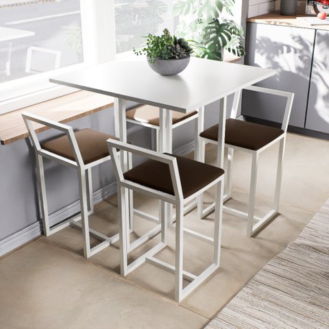 Conjunto Mesa Branca 4 Cadeiras Pequena Imbuia Industrial White