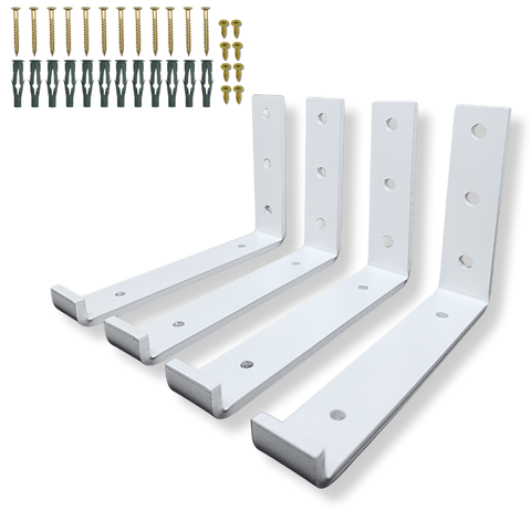 Quatro Suportes para Prateleira 15cm Fixação de Parede Estilo Moderno Formato L Aço Robusto Branco