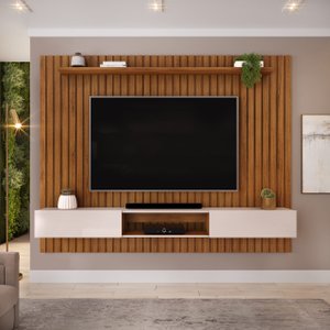 Painel para Tv até 75 Polegadas Ripado Dj Móveis Luca 220 Freijó Off White