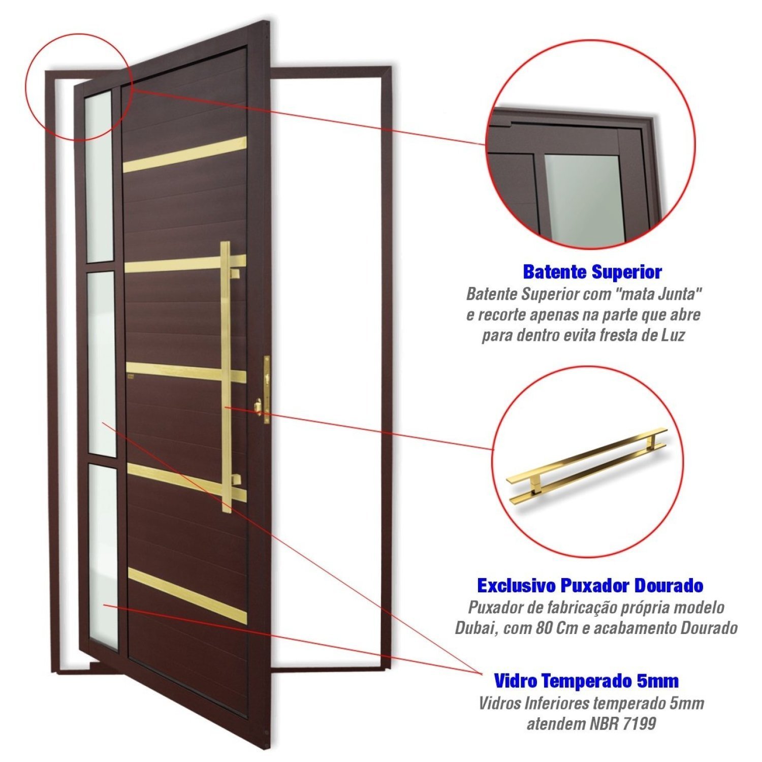 Porta de Aluminio Pivotante Lambril 210x100cm com Puxador Super Miraggio Brimak - 2