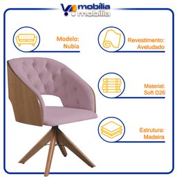 Poltrona Decorativa Giratória Núbia para Sala de Estar Veludo Rose - Mobília Mobília - 5