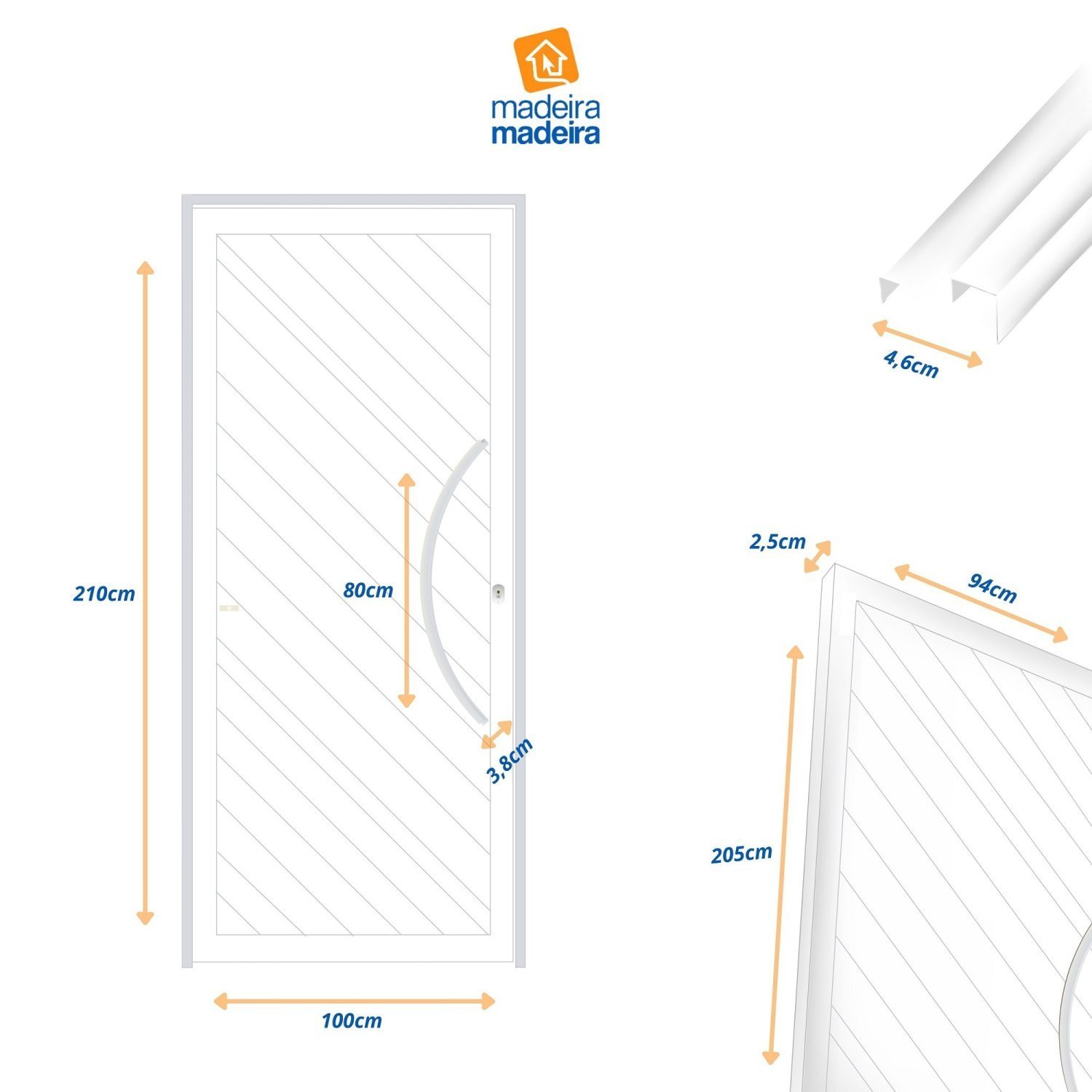 Porta de Aluminio Pivotante Lambril 210x100cm com Puxador Super Savana Brimak - 4