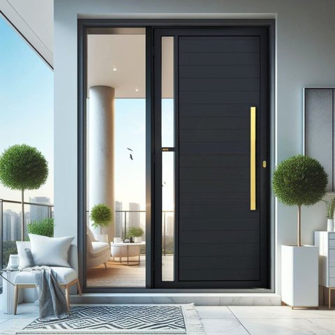 Porta de Aluminio Pivotante Lambril 210x100cm com Puxador Super Visione Brimak Abertura Esquerda