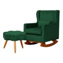 Ver imagem 1 de Poltrona C/ Puff Balanço Amamentação Aurora Veludo Verde - Lm Decor
