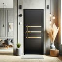 Ver imagem 1 de Porta de Aluminio Lambril 210x90cm Frisada com Puxador Super Brimak Abertura Direita Preto/Dourado