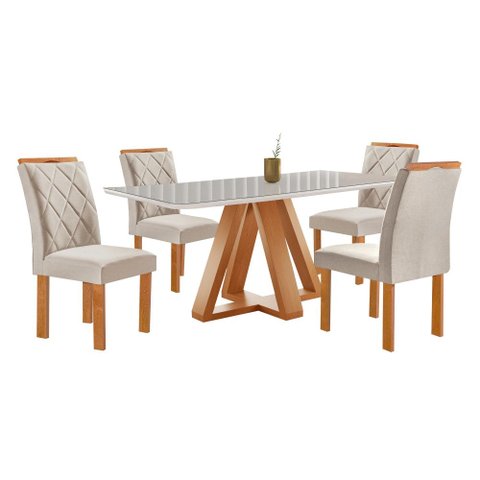 Mesa Kyra 120CMX90CM 4 Cadeiras Arthus Tampo Smart Plus Vidro Off White