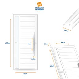 Porta de Aluminio Lambril 210x90cm com Puxador Super Miraggio - 4