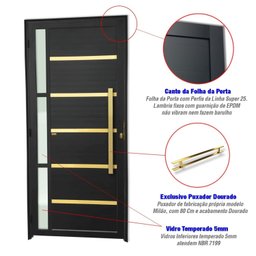 Porta de Aluminio Lambril 210x90cm com Puxador Super Miraggio - 2