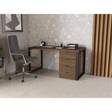 Mesa Diretor Kappesberg Frame e Gaveteiro F150+F204 Cor Marrom Munique