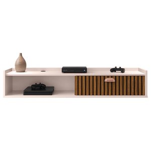 Rack Suspenso Tv 1.20 Home Decor Puxador Concha Nicho Decorativo Sala Quarto - Off White/ripado