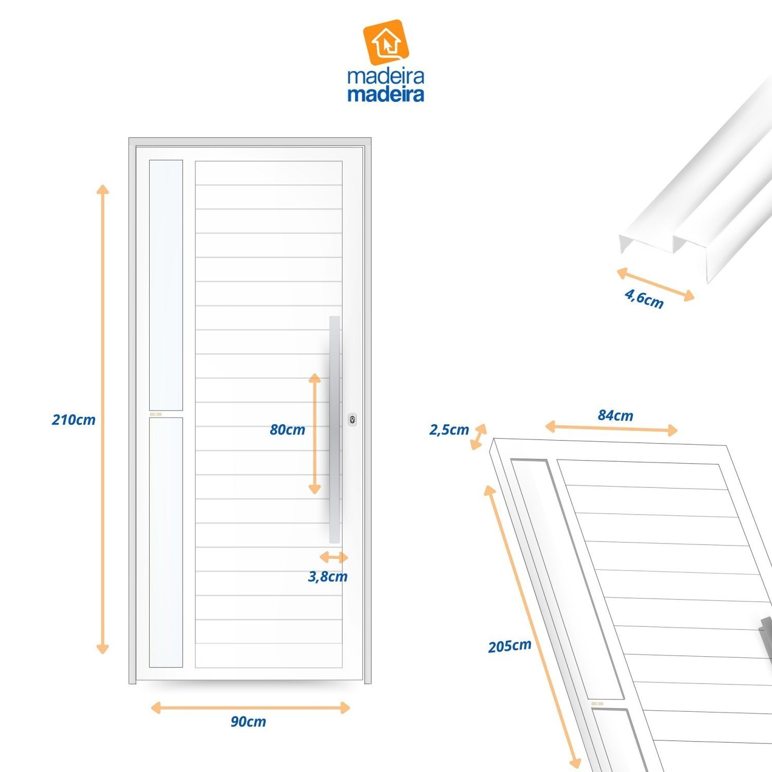 Porta de Aluminio Lambril 210x90cm com Puxador Super Visione Brimak - 4