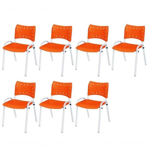 Cadeira Iso Base Branco Igreja, Escola, Escritório - Laranja Kit 7 Peças
