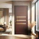 Ver imagem 1 de Porta de Aluminio Lambril 210x80cm Frisada com Puxador Super Abertura Direita Dourado/Marrom Corten Brimak