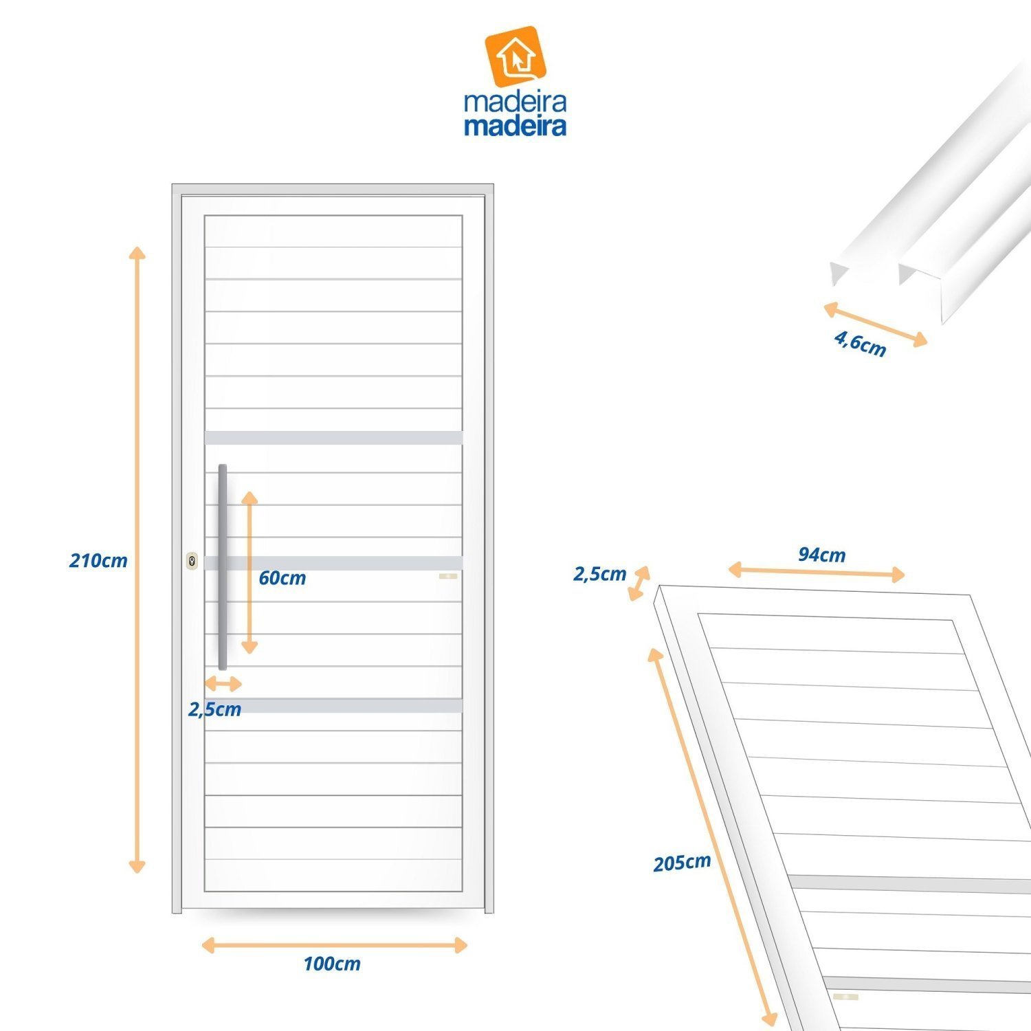 Porta de Aluminio Lambril 210x100cm com Puxador Super Brimak - 6