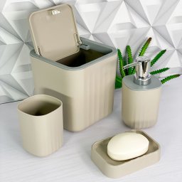 Kit Banheiro Lavabo 4 Peças Resistente e Moderno:bege - 1