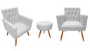 Ver imagem 1 de Kit 2 Poltronas Decorativa Nina Capitonê + Puff Redondo Couro Branco Pés Madeira Ms Decor