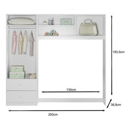 Conjugado Quarto Infantil 4 Portas, 2 Gavetas Ternura com Berço Amore Branco - Peternella Móveis - 3