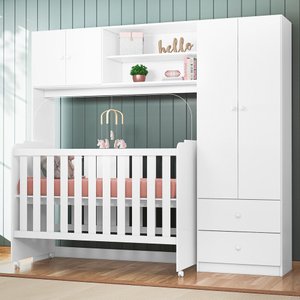 Conjugado Quarto Infantil 4 Portas, 2 Gavetas Ternura com Berço Amore Branco - Peternella Móveis