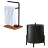 Kit Porta Toalha Bancada E Lixeira 6L Lovell Peroba Preto Banheiro Cozinha DHom - 1