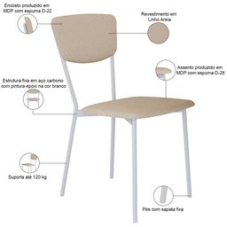 Kit 02 Cadeira para Sala de Jantar Village Branco C01 Linho Areia - Lyam Decor - 4