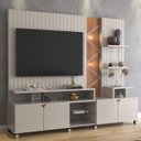 Ver imagem 2 de Estante Home Cross para Tv até 55 Polegadas 4 Portas Prateleiras Luz Led e Rodízio Off White/jequiti