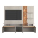 Ver imagem 5 de Estante Home Cross para Tv até 55 Polegadas 4 Portas Prateleiras Luz Led e Rodízio Off White/jequiti