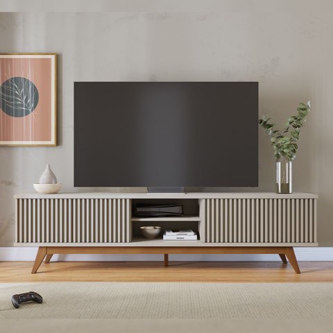 Rack para Sala de Estar TV 75 pol 218cm Aracaju C04 Off White Matte - Lyam Decor