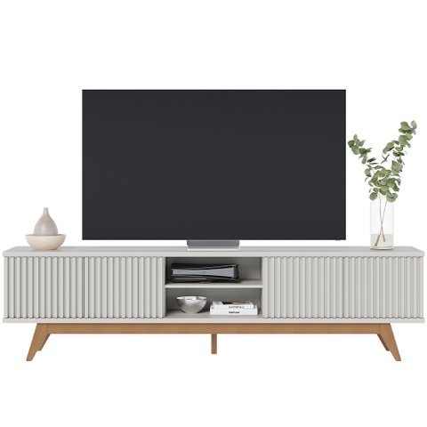 Rack para Sala de Estar Tv 75 Pol 218cm Aracaju C04 Off White Matte - Lyam Decor