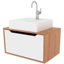 Ver imagem 1 de Gabinete de Banheiro 60 Cm com Cuba e 1 Porta Basculante Amêndoa/branco