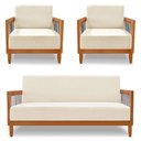 Ver imagem 1 de Kit 2 Poltronas e Sofá Living 2 Lugares Marilia 1,60m Linho Base em Madeira Castanho - Pallazio Bege