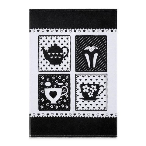 Pano de Copa Kazzavip Cooking Black 100% Algodão 50cm x 65cm 1 Peça Branco Estampado Buettner
