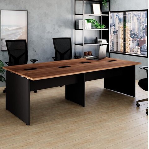Conjunto Plataforma Pé Painel Espresso Móveis Nogal e Preto Marrom