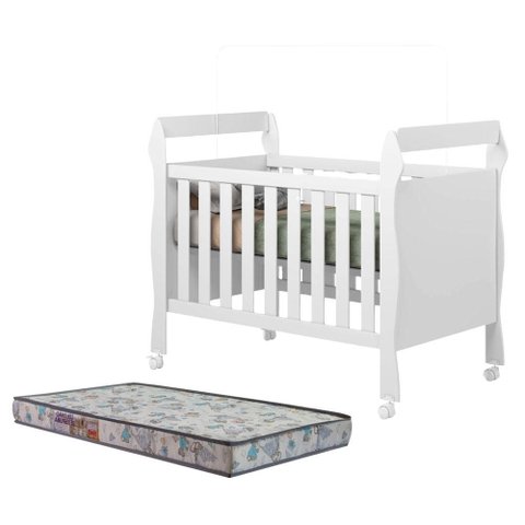 Berço Americano Soninho Branco Acetinado com Colchão Americano Sleep - Tigus