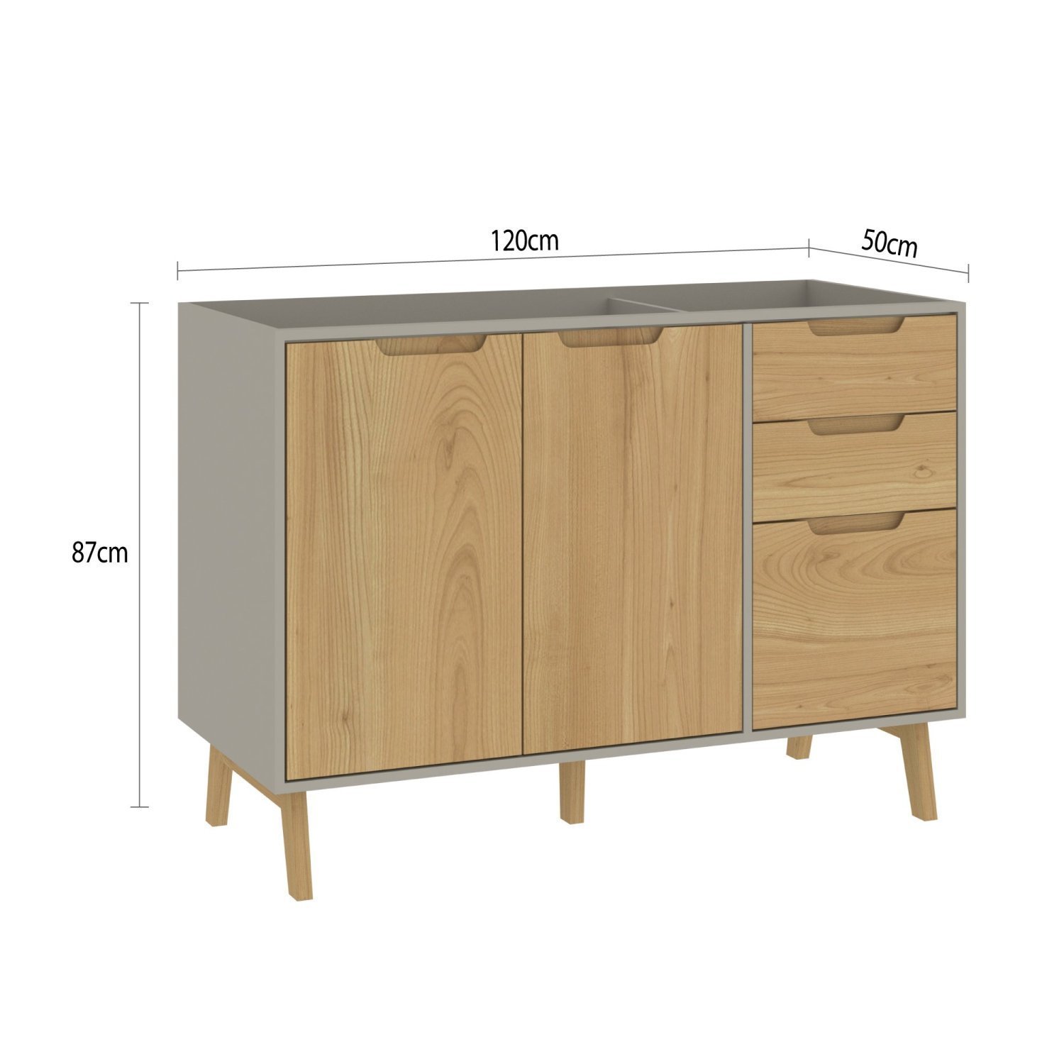 Balcão para Pia 120cm sem Tampo 2 Portas 3 Gavetas com Pés Wood - 3