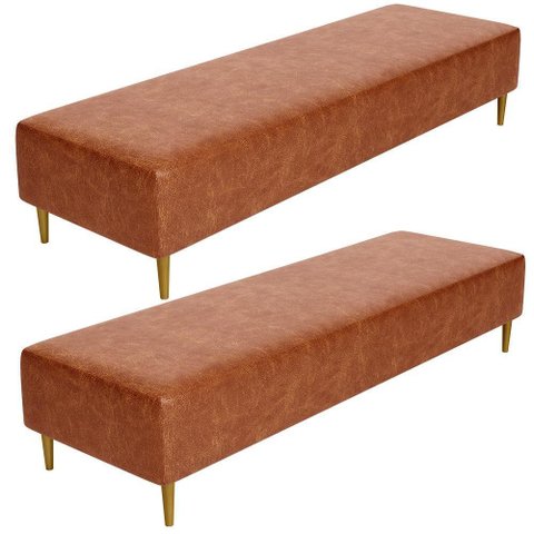Kit 02 Puffs Decorativo Sala de Estar Bali W01 Pés Palito 210x60cm Couríssimo Camel - Lyam Decor