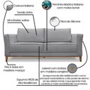 Ver mais imagens de Sofa Balli 3 Lugares 210cm Pes Madeira Linho 223 Cinza Ezz Cinza