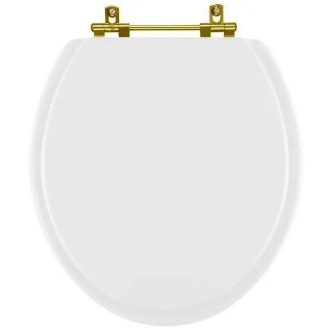 Assento Sanitário Laqueado Convencional | Oval Branco - Ferragem Dourada
